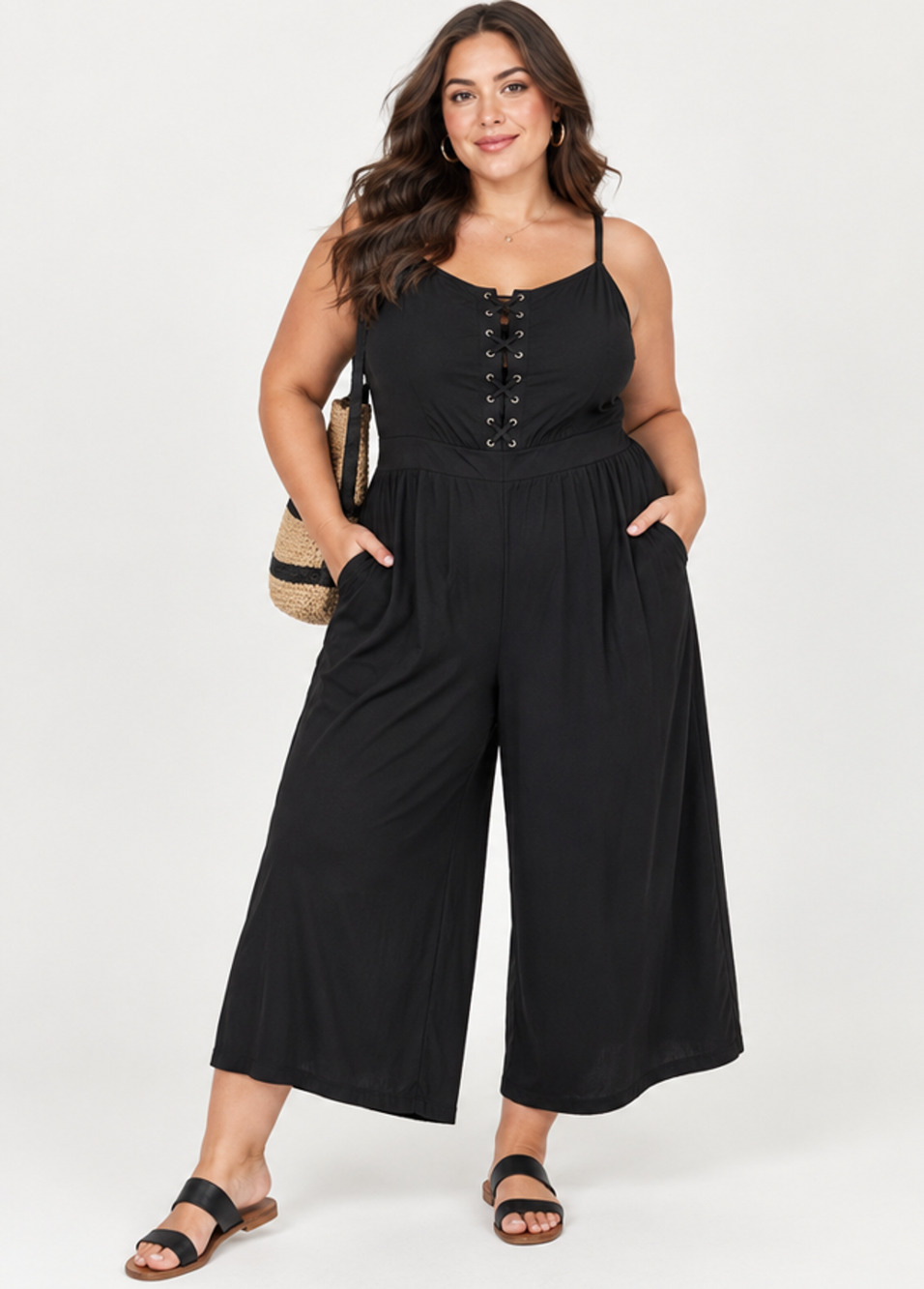 NWT Torrid Challis Lace-Up Culotte Jumpsuit Sz 4X Wide Leg Sleeveless Boho Chic